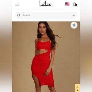Lulus red ruched cutout body on dress, size small